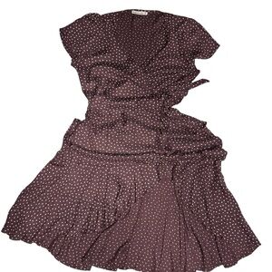 Abercrombie & Fitch Brown Polka Dot Wrap Style Size PL Midi Dress